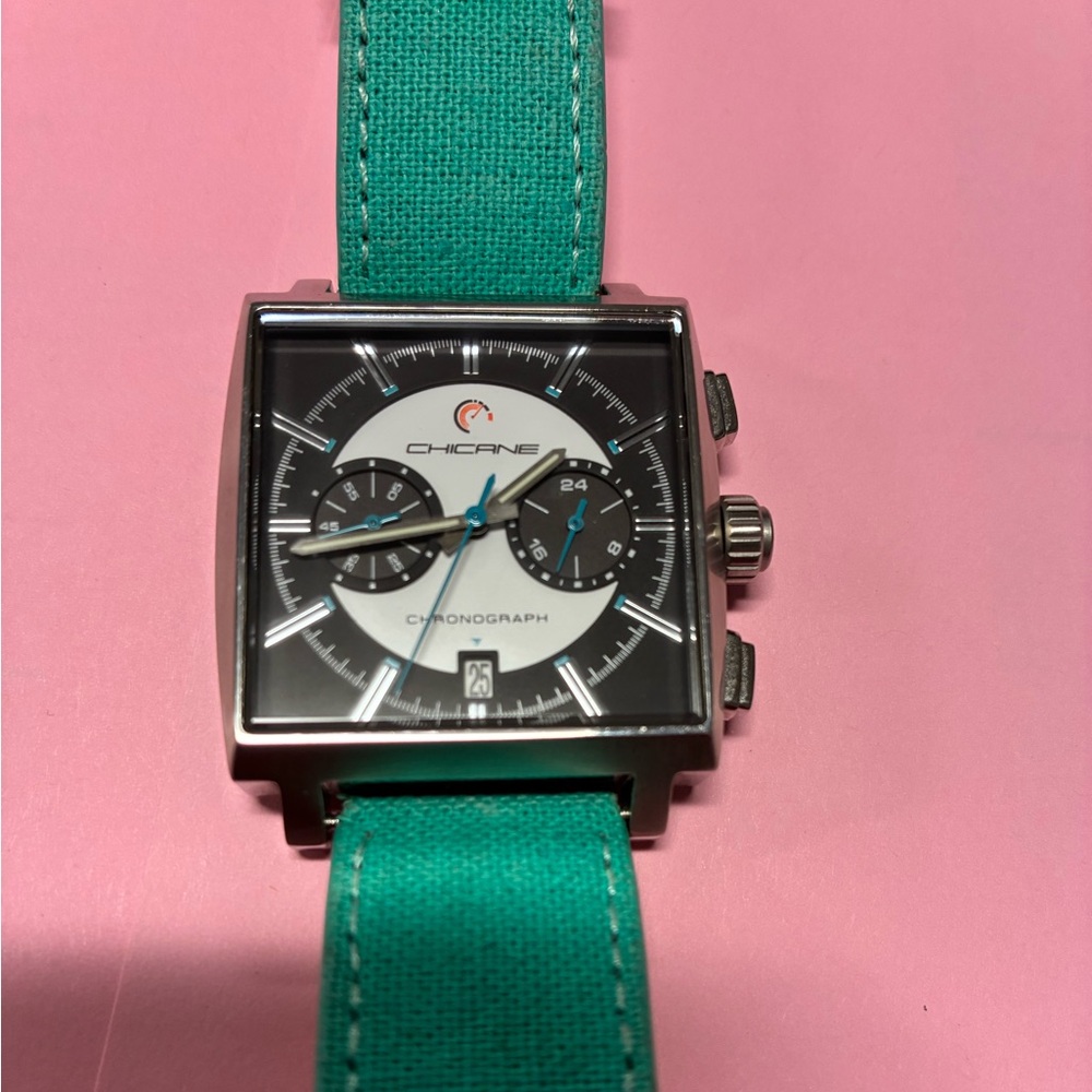 Chicane XL Square Chronograph Watch with Teal Strap